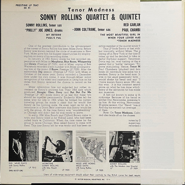 Sonny Rollins Quartet – Tenor Madness LP vinyl record, image 2 of 5