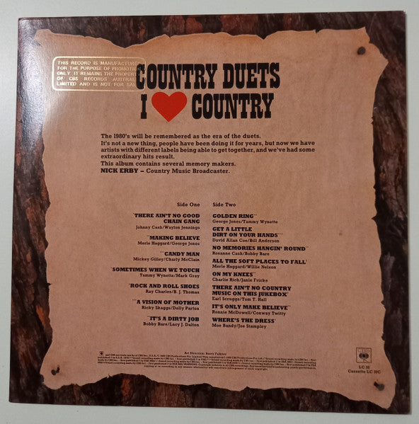 Various – Country Duets - I Love Country LP vinyl record, image 2 of 4