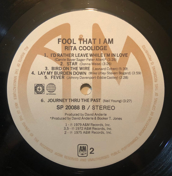 Rita Coolidge – Fool That I Am LP vinyl record, image 5 of 5