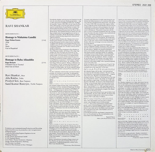 Ravi Shankar – Homage To Mahatma Gandhi & Baba Allauddin LP vinyl record, image 2 of 4