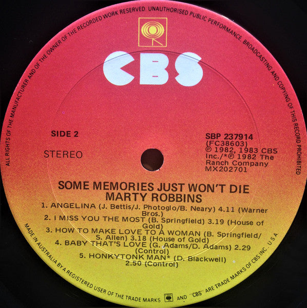 Marty Robbins – Some Memories Just Won't Die LP vinyl record, image 5 of 5