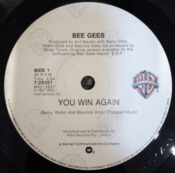 Bee Gees – You Win Again 7" vinyl record, image 1 of 2