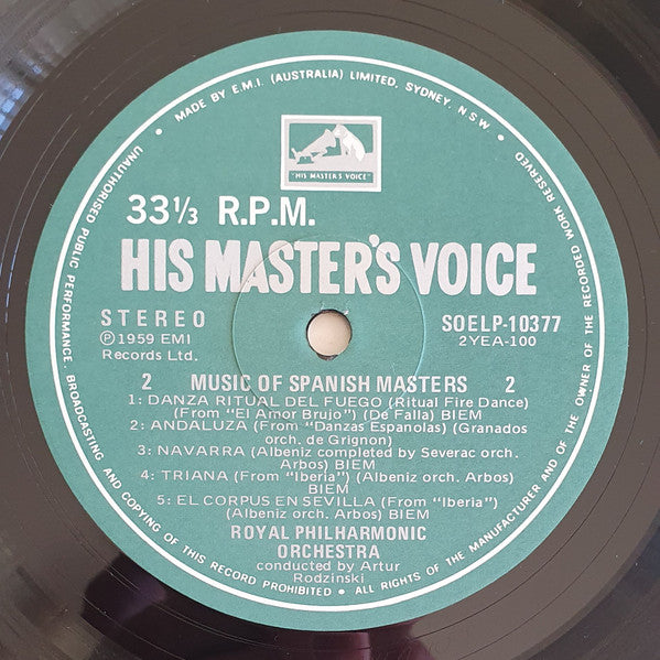 Artur Rodzinski, Royal Philharmonic Orchestra – Music Of Spanish Masters LP vinyl record, image 4 of 4