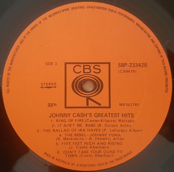 Johnny Cash – Greatest Hits Volume 1 LP vinyl record, image 4 of 4