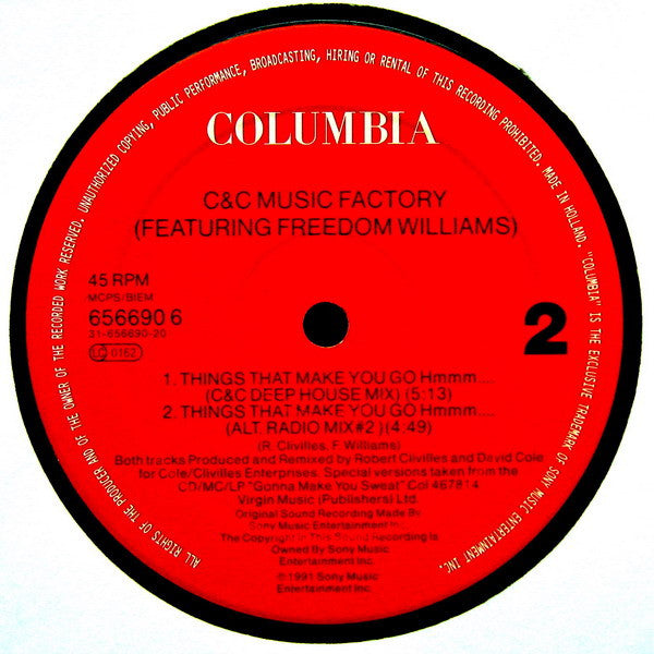 C + C Music Factory, Freedom Williams – Things That Make You Go Hmmm... 12" vinyl record, image 4 of 4