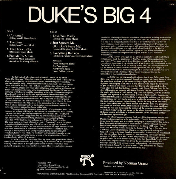 Duke Ellington – Duke's Big 4 LP vinyl record, image 2 of 6