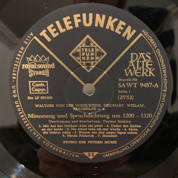 Studio Der Frühen Musik – Minnesang Und Spruchdichtung Um 1200-1320 LP vinyl record, image 7 of 8