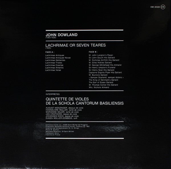 John Dowland, Viola-da-Gamba-Quintett Der Schola Cantorum Basiliensis – Lachrimae Or Seaven Teares LP vinyl record, image 2 of 4