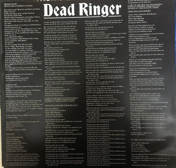 Meat Loaf – Dead Ringer LP vinyl record, image 4 of 6