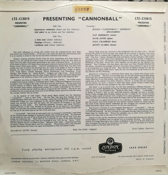 Cannonball Adderley – Presenting Cannonball LP vinyl record, image 2 of 4