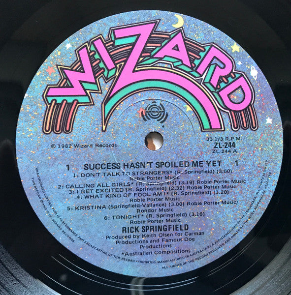 Rick Springfield – Success Hasn't Spoiled Me Yet LP vinyl record, image 3 of 4