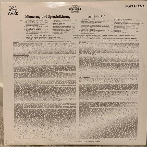 Studio Der Frühen Musik – Minnesang Und Spruchdichtung Um 1200-1320 LP vinyl record, image 6 of 8