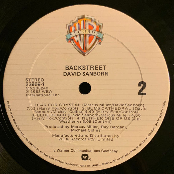 David Sanborn – Backstreet LP vinyl record, image 4 of 4