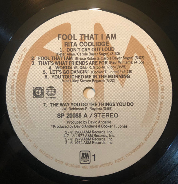 Rita Coolidge – Fool That I Am LP vinyl record, image 4 of 5