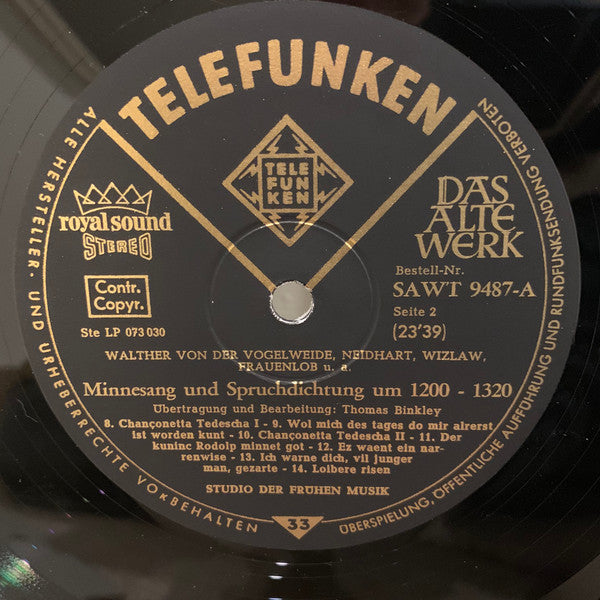 Studio Der Frühen Musik – Minnesang Und Spruchdichtung Um 1200-1320 LP vinyl record, image 8 of 8