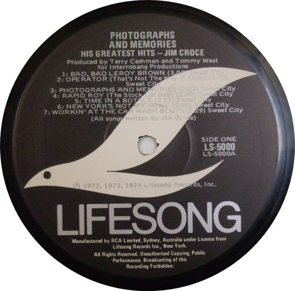 Jim Croce – Photographs & Memories: His Greatest Hits LP vinyl record, image 3 of 4