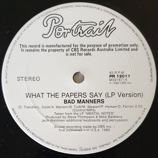 Bad Manners – What The Papers Say 12" vinyl record, image 4 of 4
