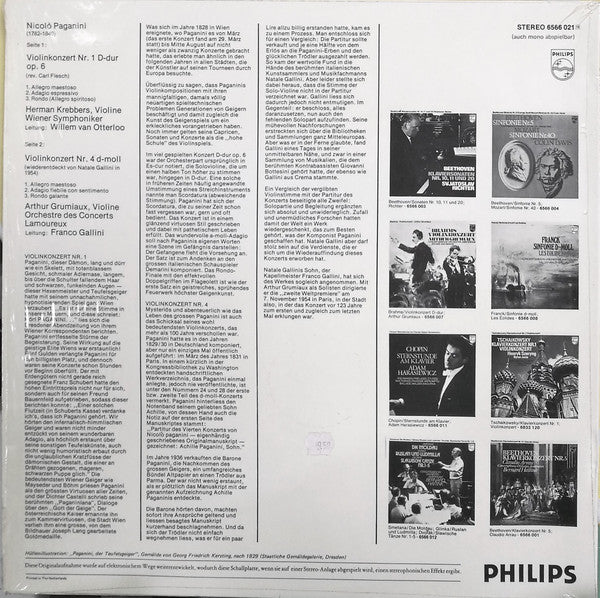 Niccolò Paganini, Herman Krebbers, Wiener Symphoniker, Willem Van Otterloo, Arthur Grumiaux, Orchestre Des Concerts Lamoureux, Franco Gallini – Violinkonzerte Nr.1 Und 4 LP vinyl record, image 2 of 4
