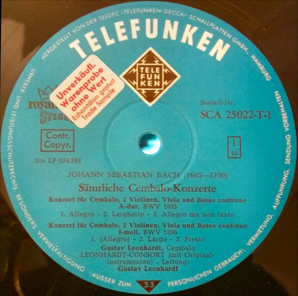 Johann Sebastian Bach, Gustav Leonhardt, Leonhardt-Consort, Concentus Musicus Wien – Sämtliche Cembalo-Konzerte (Mit Originalinstrumenten) (5xLP) LP vinyl record, image 3 of 3