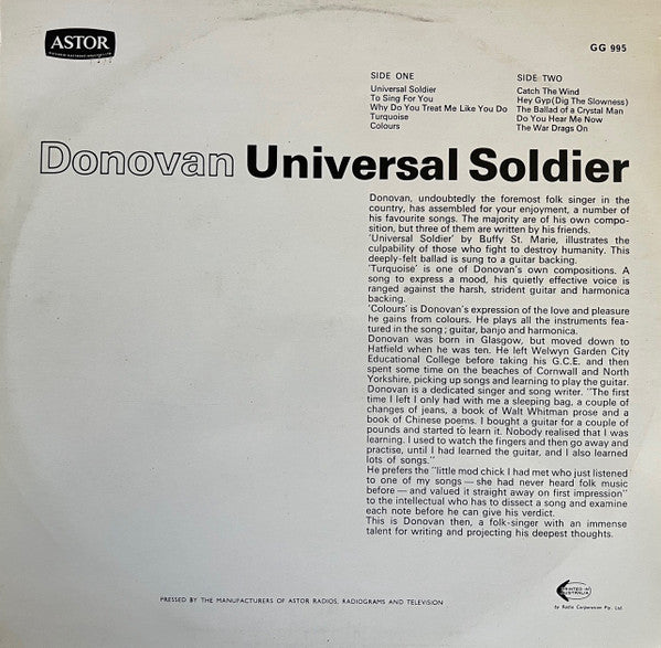 Donovan – Universal Soldier LP vinyl record, image 2 of 4