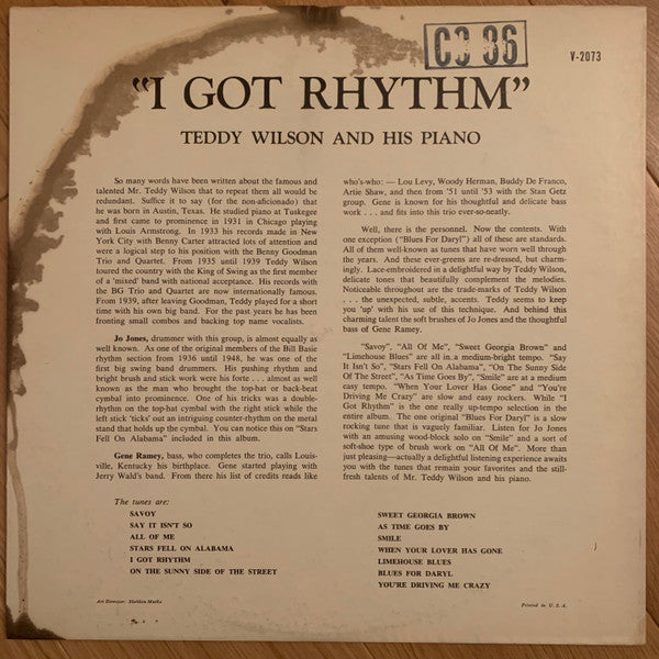Teddy Wilson – I Got Rhythm LP vinyl record, image 2 of 4