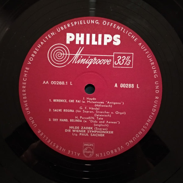 Hilde Zadek, Paul Sacher, Wiener Symphoniker – Haydn, Händel, Purcell - Sopran-Arien Aus Der Barockzeit LP vinyl record, image 3 of 4
