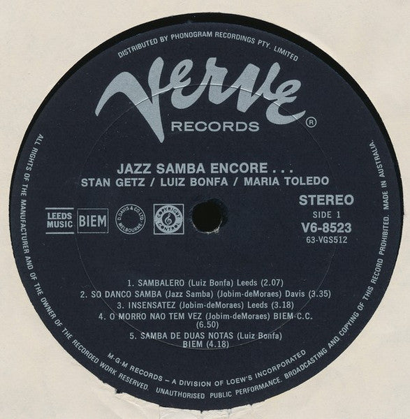 Stan Getz, Luiz Bonfá – Jazz Samba Encore! LP vinyl record, image 3 of 4