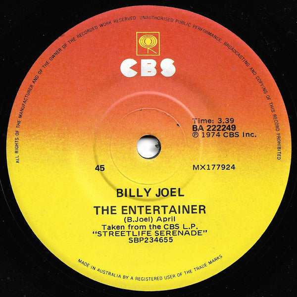 Billy Joel – The Entertainer / The Mexican Connection 7" vinyl record, image 1 of 2