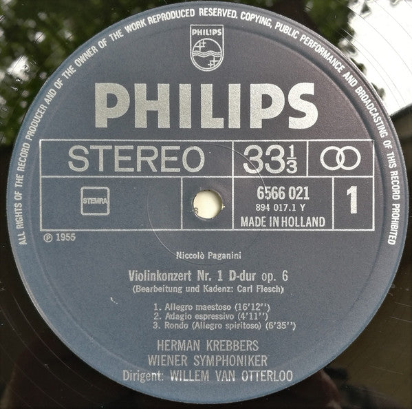 Niccolò Paganini, Herman Krebbers, Wiener Symphoniker, Willem Van Otterloo, Arthur Grumiaux, Orchestre Des Concerts Lamoureux, Franco Gallini – Violinkonzerte Nr.1 Und 4 LP vinyl record, image 3 of 4