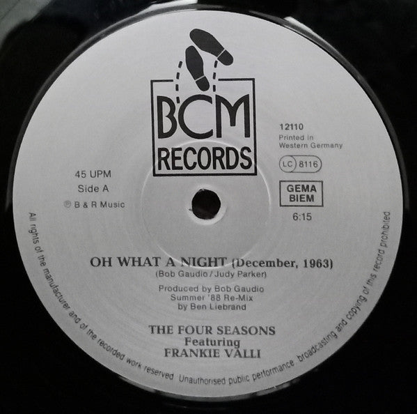 The Four Seasons, Frankie Valli – Oh What A Night (December, 1963) (1988 Remix By Ben Liebrand) 12" vinyl record, image 4 of 4