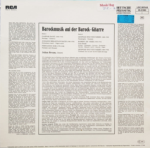 Julian Bream – Baroque Guitar LP vinyl record, image 3 of 3
