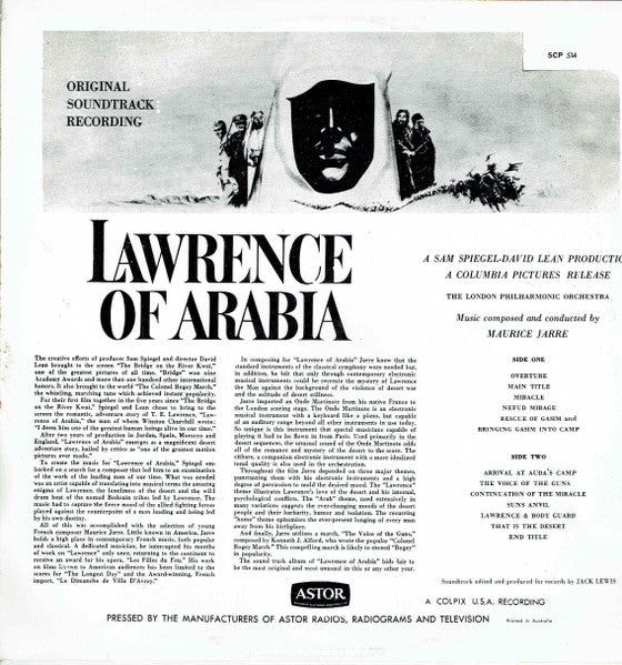 Maurice Jarre, London Philharmonic Orchestra – Original Soundtrack Recording: Lawrence Of Arabia LP vinyl record, image 2 of 3