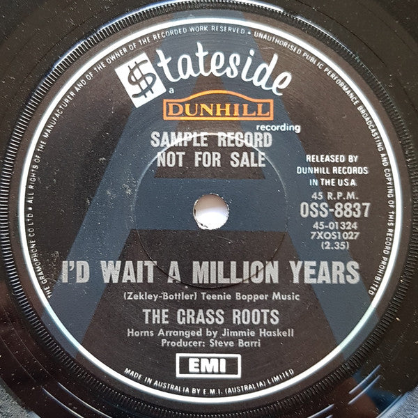 The Grass Roots – I'd Wait A Million Years / Fly Me To Havana 7" vinyl record, image 1 of 2