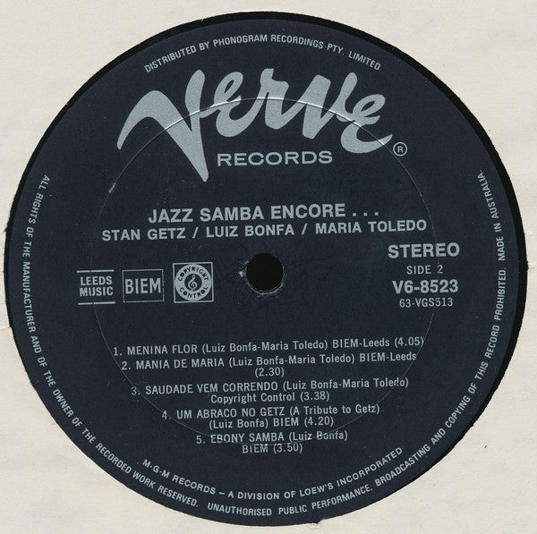 Stan Getz, Luiz Bonfá – Jazz Samba Encore! LP vinyl record, image 4 of 4