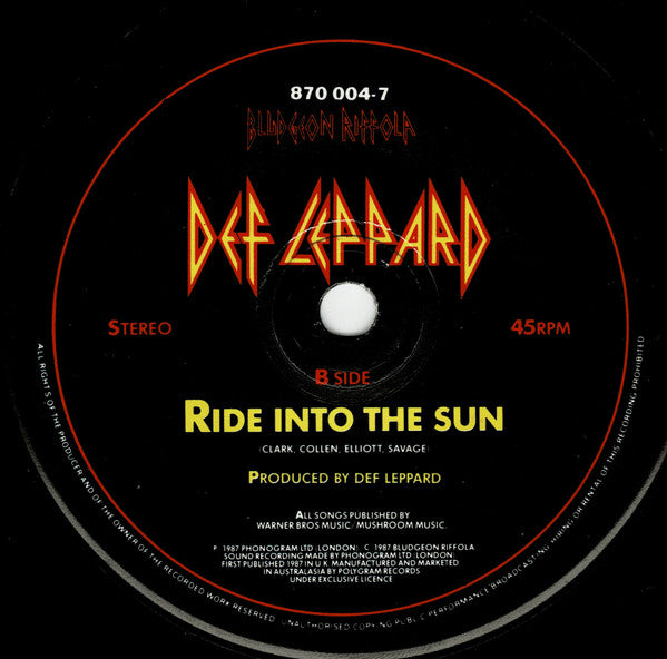 Def Leppard – Hysteria 7" vinyl record, image 2 of 2