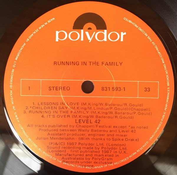 Level 42 – Running In The Family LP vinyl record, image 3 of 3