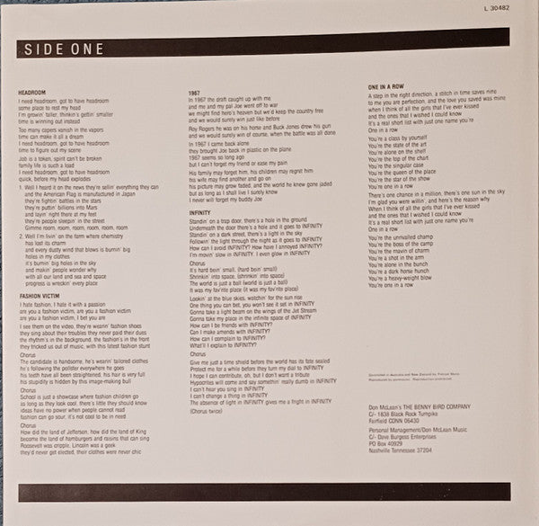 Don McLean – Headroom LP vinyl record, image 5 of 6