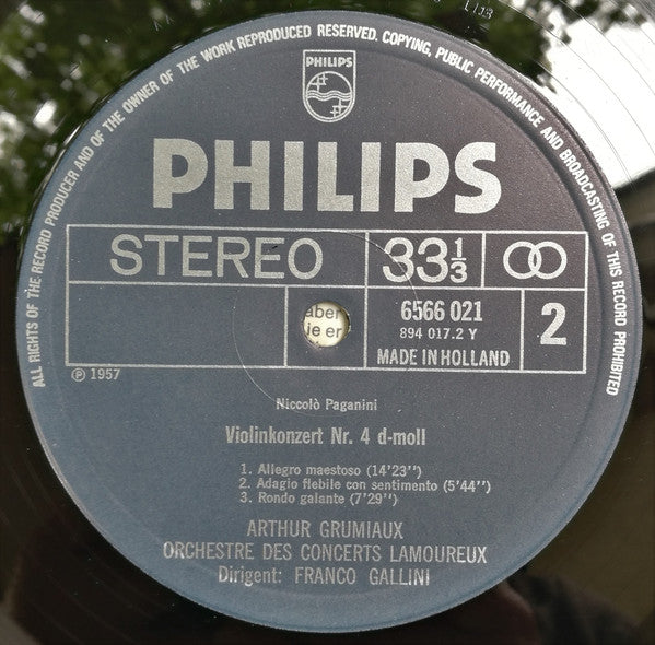 Niccolò Paganini, Herman Krebbers, Wiener Symphoniker, Willem Van Otterloo, Arthur Grumiaux, Orchestre Des Concerts Lamoureux, Franco Gallini – Violinkonzerte Nr.1 Und 4 LP vinyl record, image 4 of 4