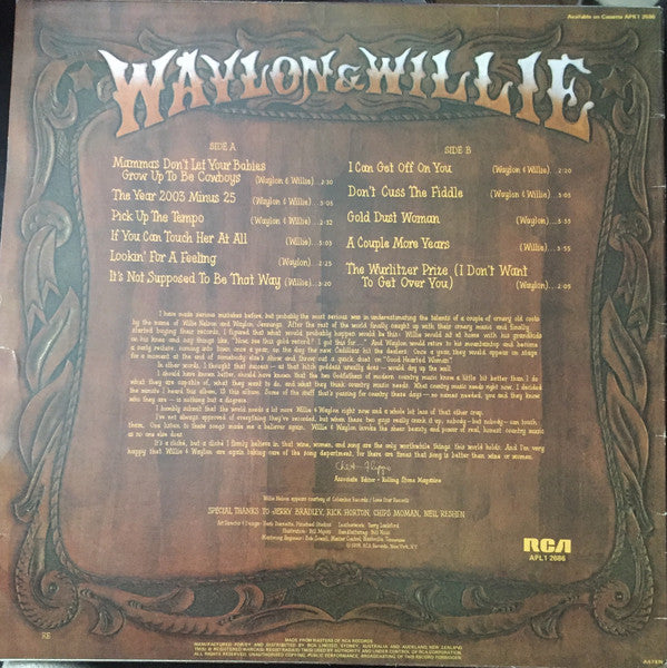 Waylon Jennings & Willie Nelson – Waylon & Willie LP vinyl record, image 2 of 4