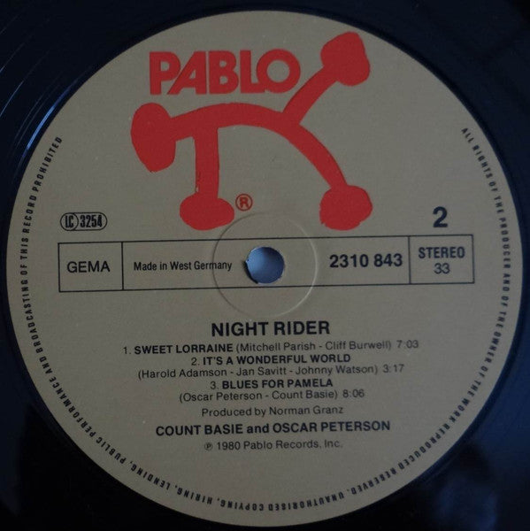 Count Basie, Oscar Peterson – Night Rider LP vinyl record, image 4 of 4