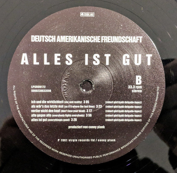 Deutsch Amerikanische Freundschaft – Alles Ist Gut LP vinyl record, image 4 of 6