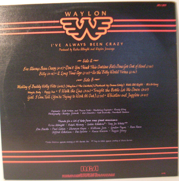 Waylon Jennings – I've Always Been Crazy LP vinyl record, image 2 of 4