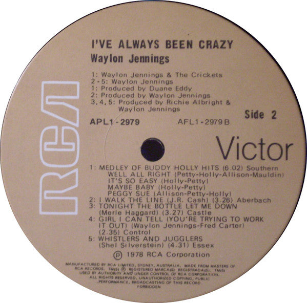 Waylon Jennings – I've Always Been Crazy LP vinyl record, image 4 of 4