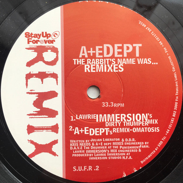 A+E Dept – The Rabbit's Name Was... Remixes 12" vinyl record, image 2 of 4