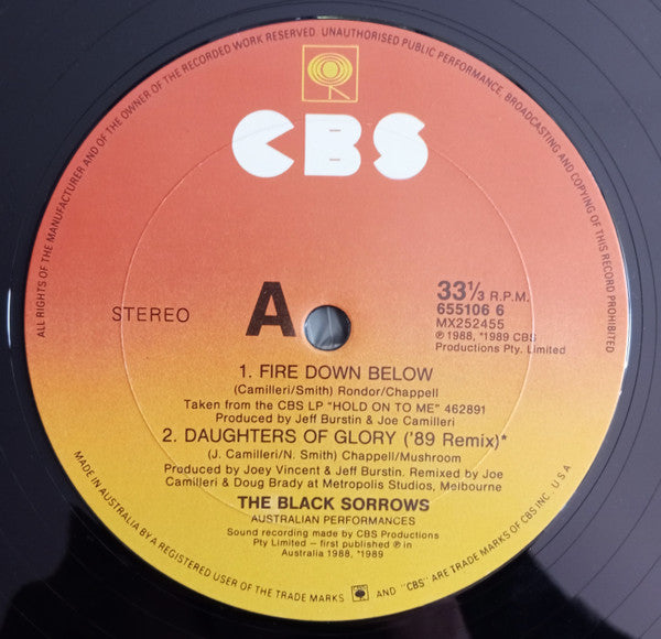 The Black Sorrows – Fire Down Below 12" vinyl record, image 3 of 4