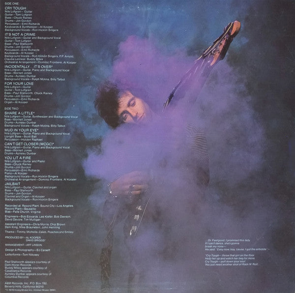 Nils Lofgren – Cry Tough LP vinyl record, image 2 of 4