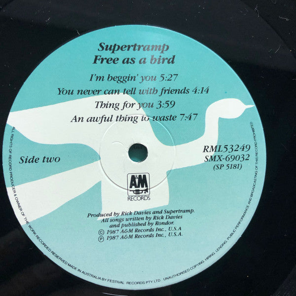 Supertramp – Free As A Bird LP vinyl record, image 6 of 6