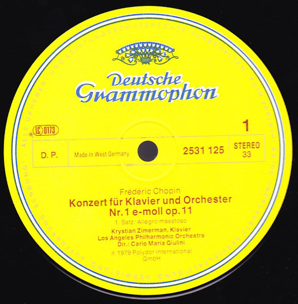 Frédéric Chopin, Krystian Zimerman, Los Angeles Philharmonic Orchestra, Carlo Maria Giulini – Klavierkonzert · Piano Concerto No. 1 LP vinyl record, image 3 of 10