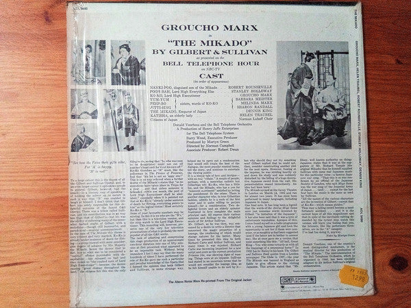 Groucho Marx, Robert Rounseville, Stanley Holloway, Barbara Meister, Dennis King, Helen Traubel – The Mikado LP vinyl record, image 2 of 2