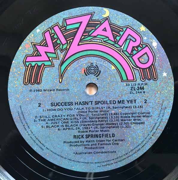 Rick Springfield – Success Hasn't Spoiled Me Yet LP vinyl record, image 4 of 4